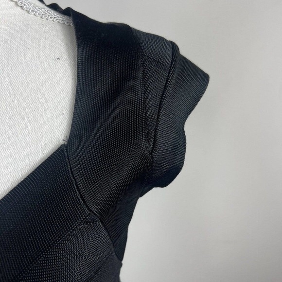 French Connection Black Knit Bandage Bodycon Dress Size 4 Cap Sleeve Y2K - Picture 3 of 12